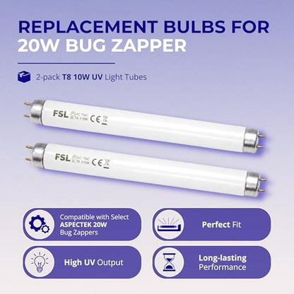 ASPECTEK 20W Bug Zapper Replacement Bulbs, 10W T8 UV, 2-Pack - style: Replacement Bulb