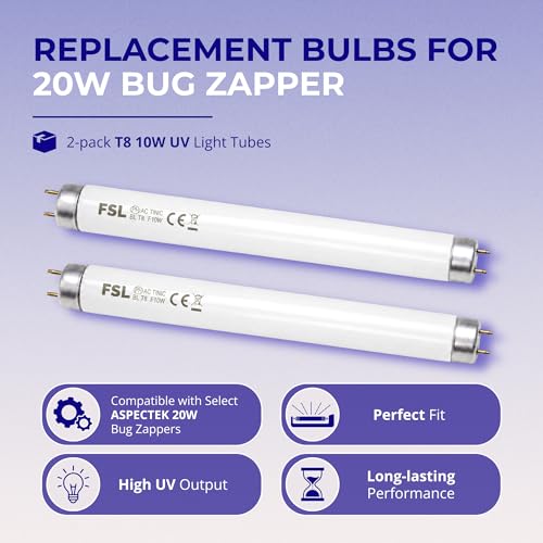 ASPECTEK 20W Bug Zapper Replacement Bulbs, 10W T8 UV, 2-Pack - style: Replacement Bulb