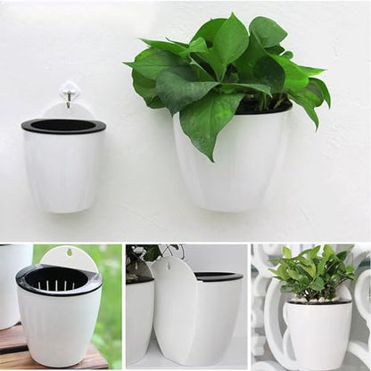 MOUYAT 10 PCS 7 Inch Plastic Wall Mounted Lazy Flower Pots, White Self Watering Hanging Planters with Hooks and Ropes, Water Hanging Plant Pots for Indoor Outdoor Plants - size: 7 Inch 10 PCS