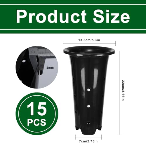 15 Pack Black Deep Plant Nursery Pots with Drainage Holes, (5.3" Wx8.66 H)