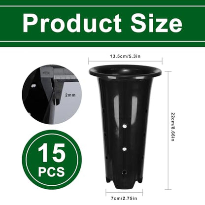 15 Pack Black Deep Plant Nursery Pots with Drainage Holes, (5.3" Wx8.66 H)