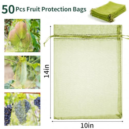 50 Pcs Fruit Protection Bags, 10×14 in Mesh Cover Nets for Tree, Green - color: Green, size: 10×14 in