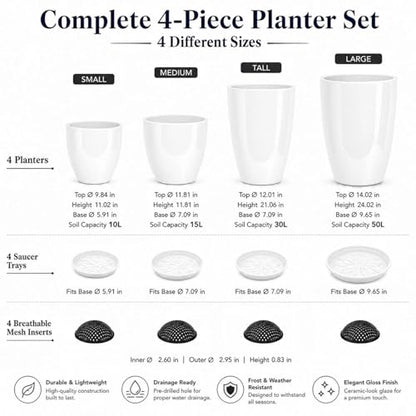 Usocik Large Outdoor Planters, Set of 4, 10/12/21/24 Inch, Glossy White - color: Glossy White
