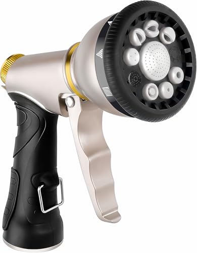 Garden Hose Nozzles,9 Spray Patterns Heavy Duty Metal Hose Sprayer Nozzle - color: Gray
