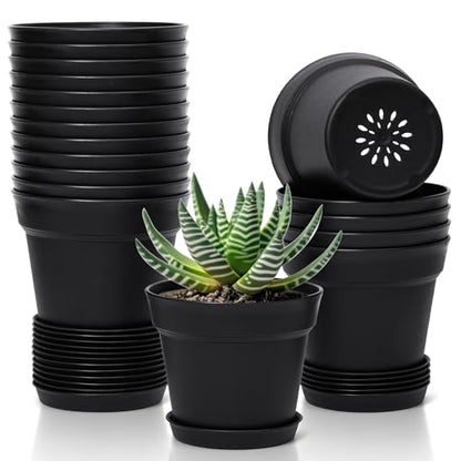 T4U Small Plant Pots 5 Inch 18 Pack, Plastic Flower Pots with Saucer Black - color: Black, size: 5 In