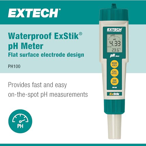 Extech PH100 Waterproof ExStik II pH Meter Kit with Flat Surface Electrode and Temperature LCD Display - style: pH