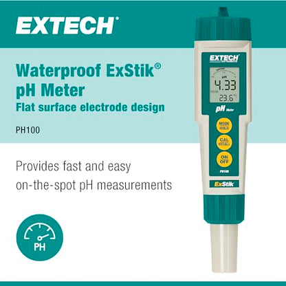 Extech PH100 Waterproof ExStik II pH Meter Kit with Flat Surface Electrode and Temperature LCD Display - style: pH