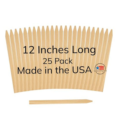 25 Pack Wooden Garden Stakes, 12" Long x 3/4" Wide, Made in USA Pine Plant Markers, Chisel Point Yard Stakes for Gardening, Row Labels, Signs & Crafts - size: 12" Long (25 Pack)