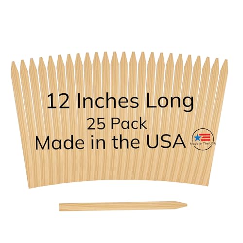 25 Pack Wooden Garden Stakes, 12" Long x 3/4" Wide, Made in USA Pine Plant Markers, Chisel Point Yard Stakes for Gardening, Row Labels, Signs & Crafts - size: 12" Long (25 Pack)