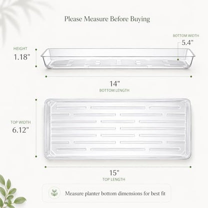 Kingrol 16 Pack Clear Rectangular Plant Saucers, Thick Plastic Drip Trays for Indoor Plants, Windowsill Plant Trays for Pots, Narrow Planters and Seedlings