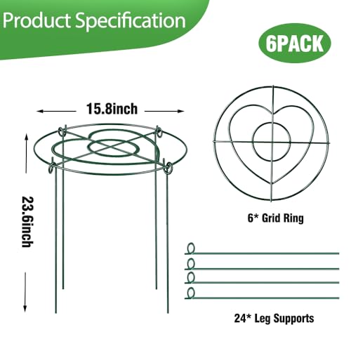Peony Cages and Supports Pack 6 PCS,15.8" Dx23.6 H Heavy Duty Plant Support Cage Set for Hydrangeas, Roses and Tomatoes,– Garden Stakes & Plant Cages for Outdoor Plants (15.8" Wx23.6 H-6 Pack) - size: 15.8" Wx23.6" H-6 Pack