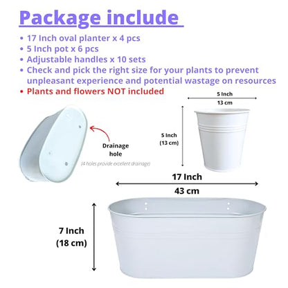 LaLaGreen 17 in Patio Rail Planter (10-Piece Combo) Metal White Flower Pots - size: Combo C (10 pack)