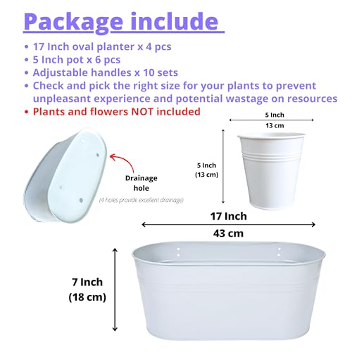LaLaGreen 17 in Patio Rail Planter (10-Piece Combo) Metal White Flower Pots - size: Combo C (10 pack)