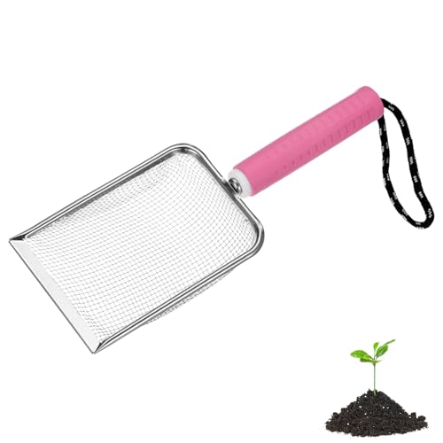 M METERXITY 1-Pack Gardening Soil Sifter, 2.8 mm Mesh Stainless Steel Portable Gardening Sifter with Soft Handle for Sand/Dirt/Rock Compost [White, Pink] - color: White, Pink, size: 2.8X2.8mm