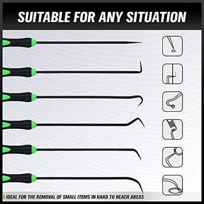 SWANLAKE GARDEN TOOLS 6-Piece Premium Pick and Hook Set, Pick Tool Set for Car Auto Oil Seal/O-Ring Seal Gasket Mini Hooks Puller Remover - color: 6-piece Long & Black Hook