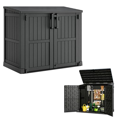 Horizontal Storage Shed 36 Cu Ft with Lockable Doors, Portable Outdoor Storage Shed -Waterproof Outdoor Storage Cabinet for Garden, Easy to Assemble - color: Black, size: 30.1"×52.1"×44.3"
