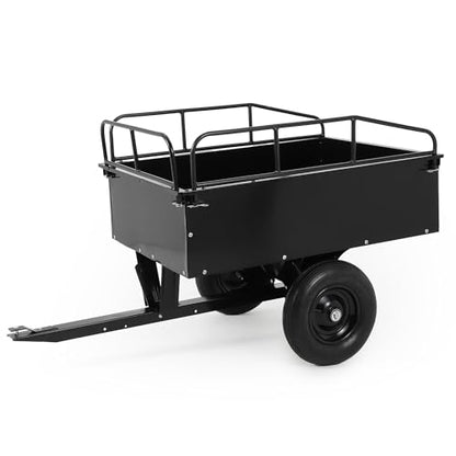 Heavy Duty ATV Trailer Tow Behind Steel Dump Cart 750LBS Capacity, 15 Cu. Ft Garden Utility Trailer with Removable Sides & Rear Hitch, Reinforced Steel Frame, for Riding Lawn Mower Tractor