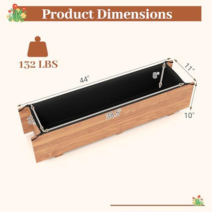 HAPPYGRILL Wooden Raised Garden Bed with 4 Drainage Holes, Black Liner - size: 44" x 11" x 10"