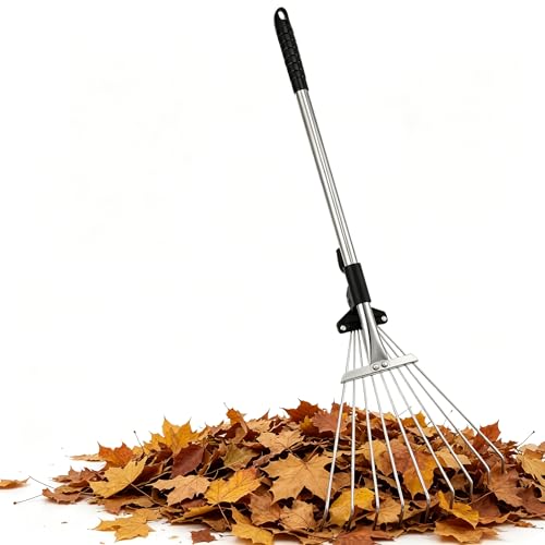 Adjustable Telescopic Garden Leaf Rake Stainless Steel and Aluminum Alloy