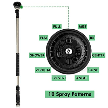 RESTMO 36' Long Watering Wand, Metal Garden Hose Wand with 180 Swivel Head, Heavy Duty, Aluminum & Zinc, 10 Watering Patterns, Thumb Control Sprayer