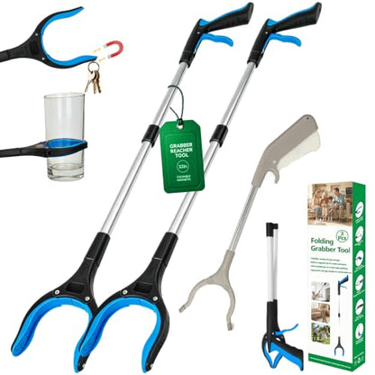 3 Pack Grabber Reacher Tool,2pc 32" Foldable Reacher Grabber Pickup Tool with Magnet and 360° Swivel Claw & 16" Stainless Steel Grabbers,Heavy Duty Trash Reacher for Seniors,Garden Nabber Picker - color: 3 Pack