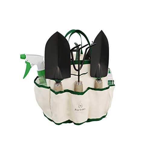 8-Piece Garden Hand Tool Set - Canvas Tote Gardening Tool Kit with Snip, Pruner, Rake, Trowel, Shovel, Spray Bottle, and Soft Wire Tie by Pure Garden - style: 7 Piece