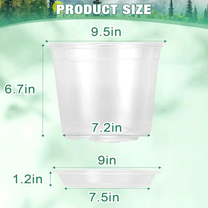 RAOOKIF 10 Inch Nursery Pots with Saucers, 4 Pack Large Size Clear Nursery Pots with Drainage Hole for Indoor Outdoor Plants, Plastic Clear Pots for Plants for Flowers, Succulents, Vegetable - size: 10 inch-4pcs