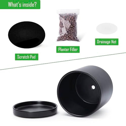 D'vine Dev 2-Pack Ceramic Pots with Saucers, 6/8 in, Black, 94-G-M-2 - color: Black, size: Medium