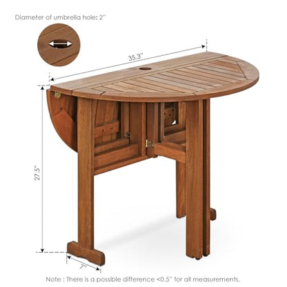 Furinno TIOMAN Outdoor Gateleg Round Patio Table, Natural - size: Gateleg Folding Table 35-inch Wide