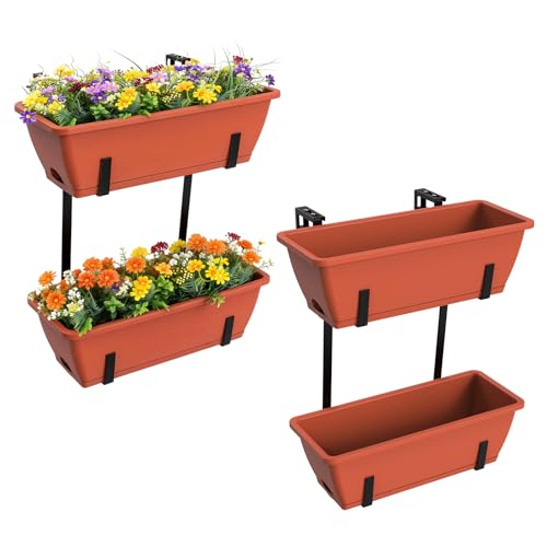 4 Pcs Hanging Flower Pots, 16.9 Inches Railing Planter Box, Red - color: Red