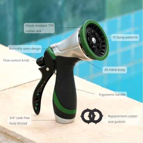 QUOBAS Metal Garden Hose Nozzle, Heavy Duty Water Hose Sprayer, Leak Proof - color: Green