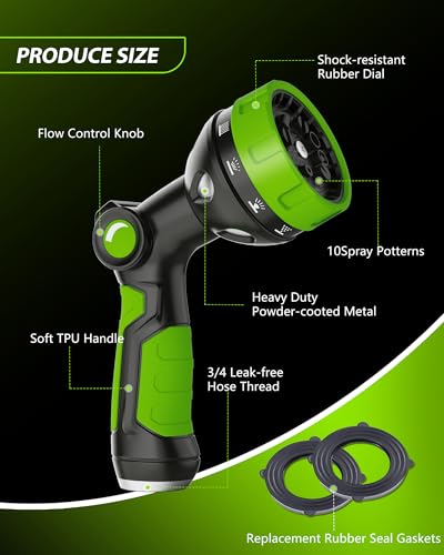 Hose Sprayer Nozzle Heavy Duty - 10 Spray Patterns Garden Hose Nozzle with Adjustable Flow Control for Watering Plants, Washing Cars,Washing Pets, Thumb Control (Green) - color: Green