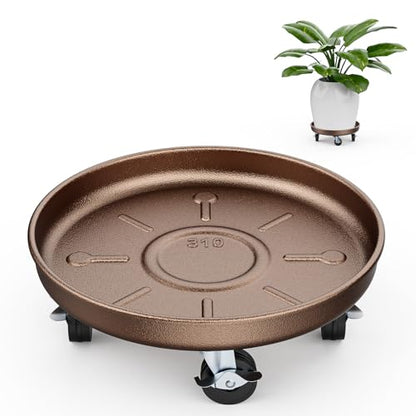 Plant Caddy With Wheels 12" Metal Plant Saucers for Indoors 310 Lb Capacity - size: 1 PACK 12 INCH