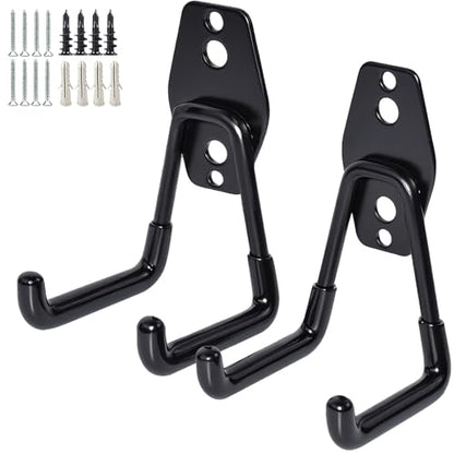 GeeWatom 2 Pack Garage Storage Utility Hooks，Garage Garden Tool Organizer，Steel Wall Mount Hooks, Garden Small U Hooks (Black) - color: Black
