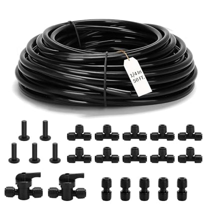 1/4 drip Irrigation tubing 50ft,with Push to Lock Connectors, Drip Irrigation System for Garden, Quick Connection Plant Watering Devices, Garden Watering System - size: 1/4''50ft