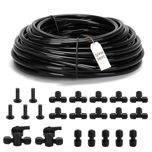1/4 drip Irrigation tubing 50ft,with Push to Lock Connectors, Drip Irrigation System for Garden, Quick Connection Plant Watering Devices, Garden Watering System - size: 1/4''50ft