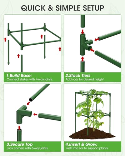 3 Pack Tomato Cages,Square Tomato Plant Stakes Support Cages Trellis for Garden Climbing Vegetables Flowers Fruits,Extra Bold - color: green