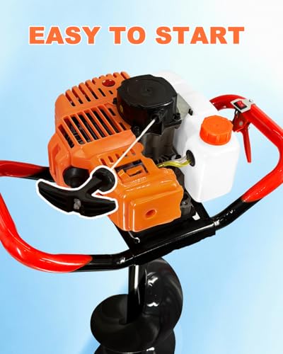 72CC Gas Powered Auger Post Hole Digger, 2 Stroke Earth Digger with 3 Auger Bits (4" 6" 8") & 3 Extension Rods - for Farm Garden Planting, Fencing Construction - Orange
