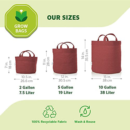 Coolaroo 4-Pack 5 Gallon Heavy Duty Plant/Vegetable/Herb/Fruit Breathable Fabric Grow Planter Pot Bags with Handles, Brick - color: Brick, size: 4 Pack, style: 5 Gallon