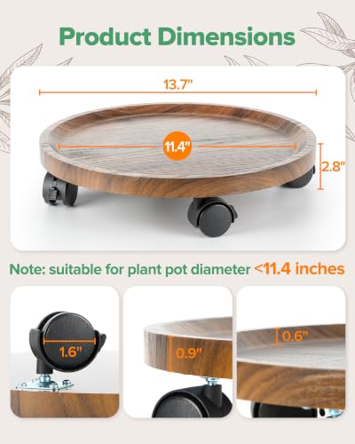 2 Pack Plant Caddy with Wheels, 14" Wood Rolling Plant Stand with 360° Lockable Wheels, Plant Stands Outdoor for Large Plants, Flower Cart Plant Dolly Plant Caster for Heavy Objects, Walnut - color: 14inch-Walnut