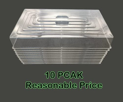 RooTrimmer 10 Pcs Humidity Dome, Plastic Clear Seed Starter Dome 1020 Tray Covers Humidifying and Insulating for Greenhouse Germination and Garden Growing (21.5"×11.5", 3.15" Height, 10-Pack) - size: 1020 3.15 Inch Dome-10P