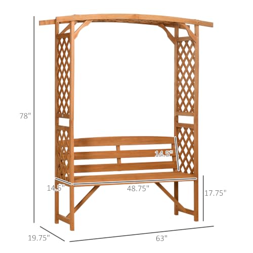 Outsunny Patio Garden Bench Arbor Arch with Pergola 2 Trellises Seat Brown