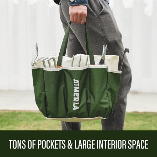 Aimerla Gardening Tools Set of 9 Heavy Duty Garden Tools with Non-Slip Rubber Grip with Large Garden Bag for Tools Durable Hand Tools for Gardening, Weeding,Gardening Gifts for Women,Men (Dark Green) - style: Dark green