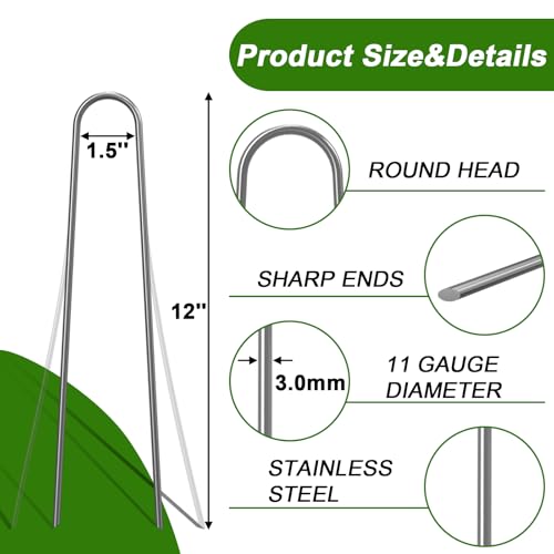 AAGUT U Shaped Garden Stakes 12 Inch, Galvanized Landscape Staples for Tube - size: 12" x 50 Pcs