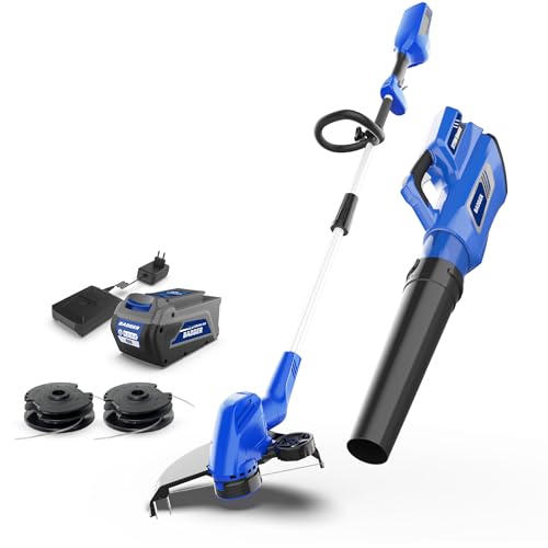 Wild Badger Power 40V Weed Wacker & Leaf Blower, Wheeled Edger Kit Electric with 2Ah Battery & Charger, String Trimmer, Lightweight, Adjustable Telescopic Shaft, Easy to Use and Convert - style: 40V Trimmer + Blower