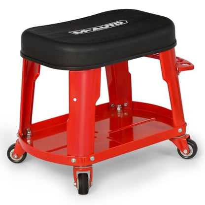 M-AUTO Heavy Duty Garage Rolling Work Seat 300LBS Capacity Mechanics Stool with Wheels, Equipment Tray and Tool Rack, Rectangle Mechanic Roll Chair, Red, (M-AUTO A03-RS-004-RD) - color: Red