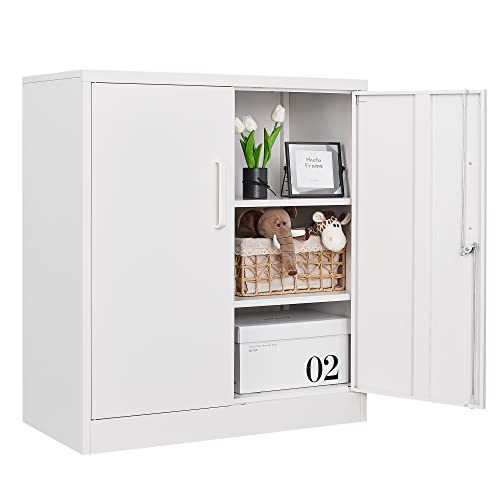 Letaya Metal Storage Cabinets with Lock, Small Locker Organizer Steel Cabinets, Adjustable Layers Shelves 2 Doors for Home, Office, Warehouse,Garage,Industrial,Employee Lockers (White-36) - color: White, size: 35.4 X 32 X 16 In(H X W X D)