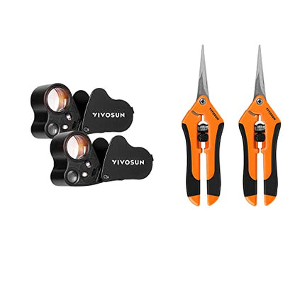 VIVOSUN 2-Pack 30X 60X Illuminated Jewelers Loupe Foldable Magnifier and 2-Pack Gardening Hand Pruner