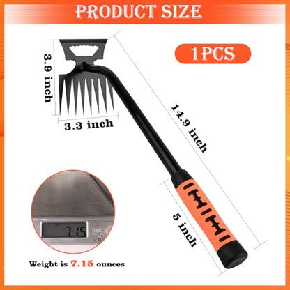 BokingOne Portable Weed Removal Tool - 8-Prong Manganese Steel with Black Baked Rust-Proof Coating for Garden Lawn Farm, Non-Slip Rubber Handle - color: Black Baked Rust silvery
