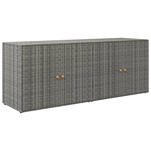 Outdoor Garden Storage Cabinet, Weather-Resistant PE Rattan Deck Box with 2 Doors for Patio Tools Organization, Gray - color: Grey
